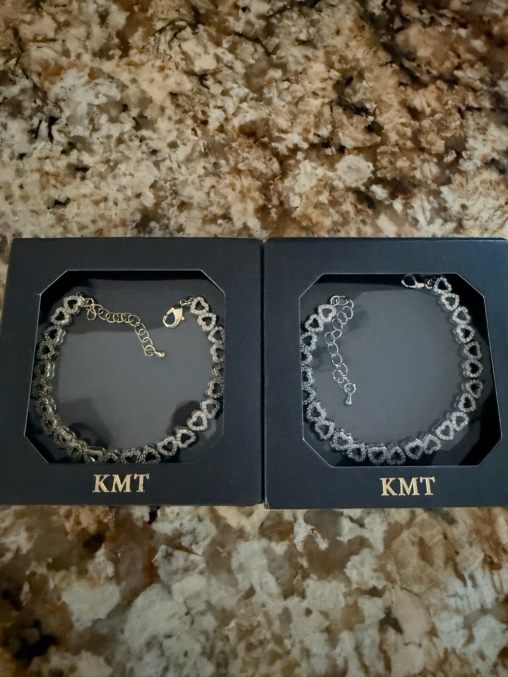Heart Link Bracelet set of two- Gold & Silver tone